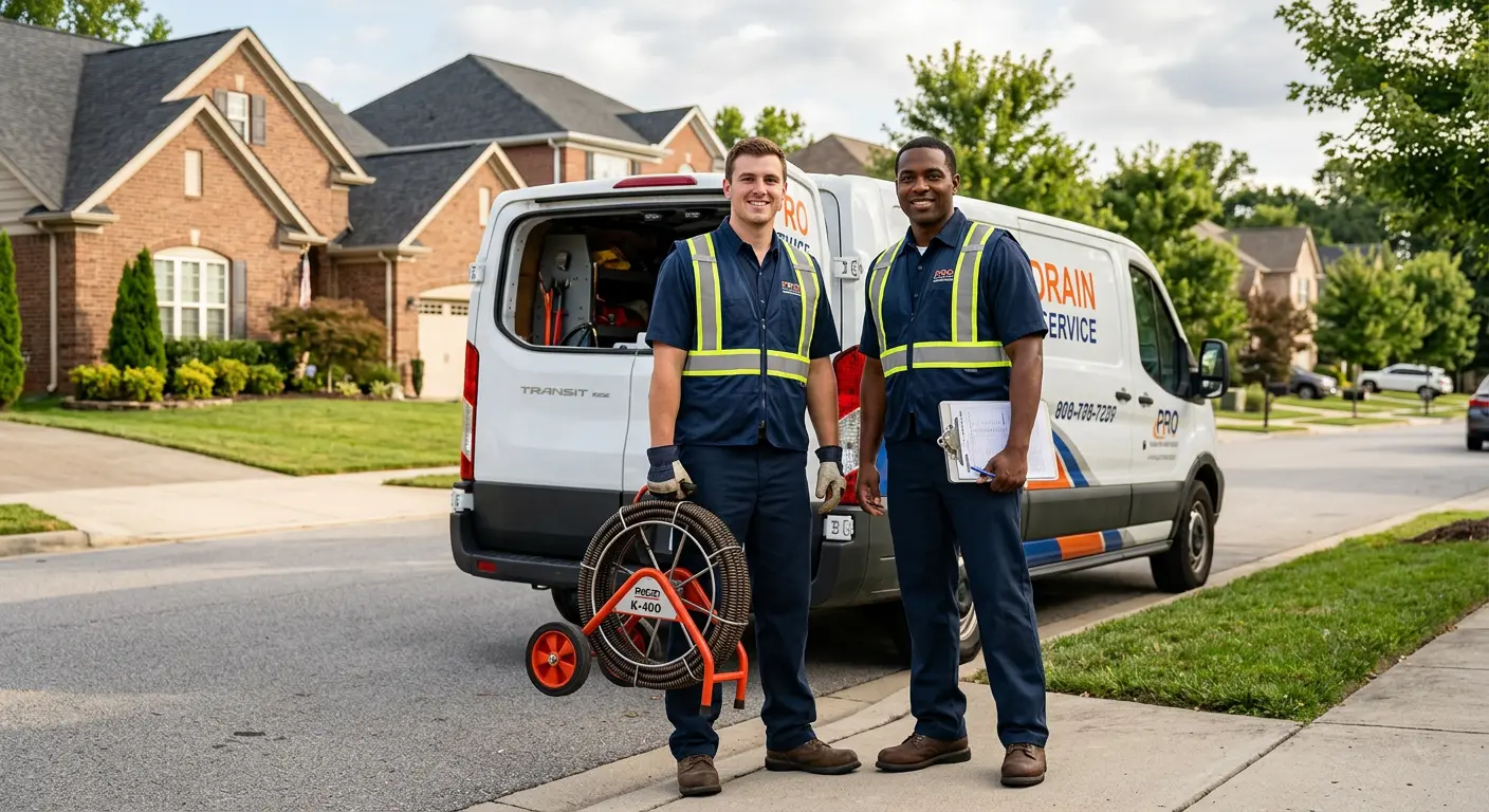 Sewer and drain service team with equipment ready for work in Daphne
